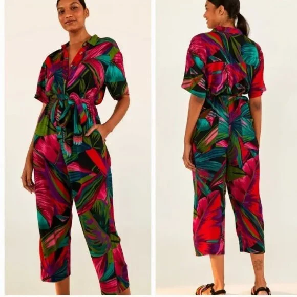 EUC Midnight Leaves Jumpsuit In Pink Sz L - Picture 1 of 4